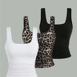 Leopard, Black, and White Tank Tops Set